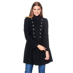 Used GUESS Black Double-Breasted Skirted Coat Peacoat